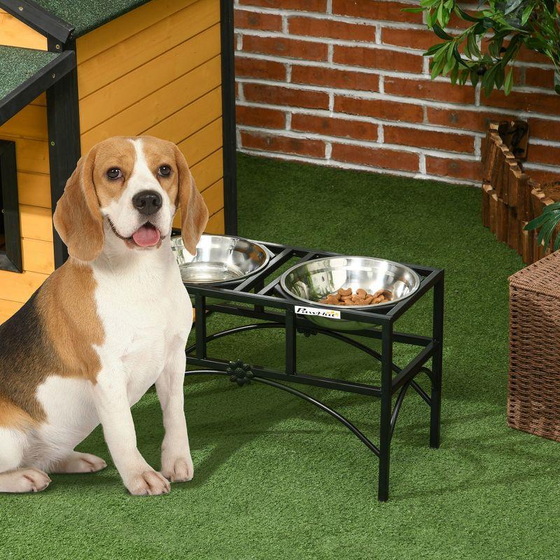 PawHut 22" Double Stainless Steel Heavy Duty Dog Food Bowl Elevated Pet Feeding Station for Medium Sized Dogs