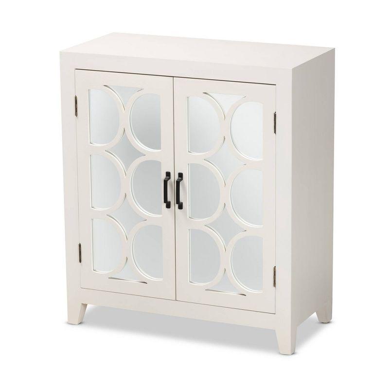 Garcelle Chic White and Mirrored Glass Circular 2-Door Sideboard