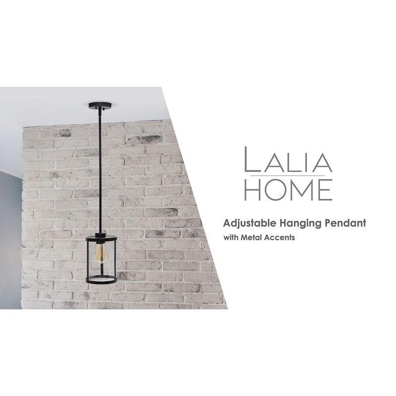 1-Light 9.25" Modern Farmhouse Adjustable Hanging Cylindrical Clear Glass Pendant Fixture with Metal Accent White - Lalia Home: UL Listed