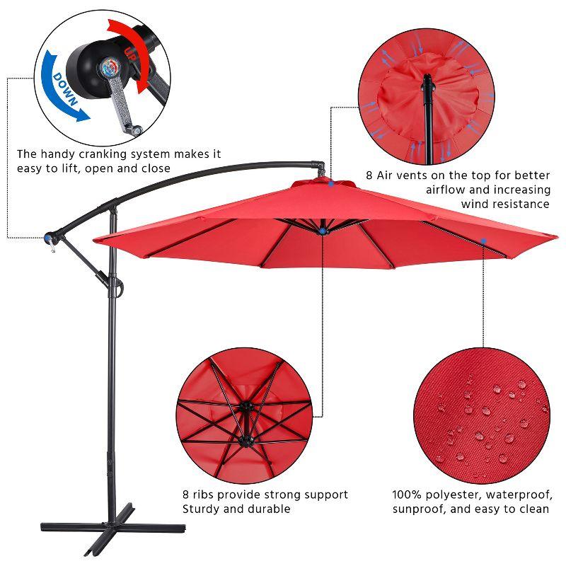 Costway  10 FT Patio Offset Umbrella w/8 Ribs Cross Base Tilt Claret