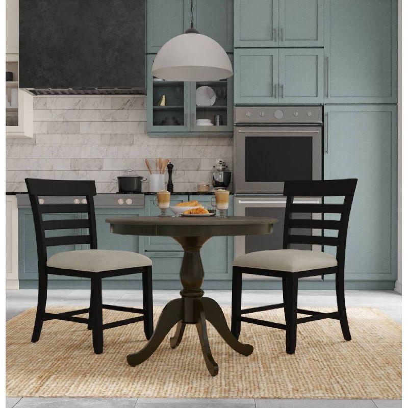 Classic Black Round Wood Dining Table with Pedestal Base