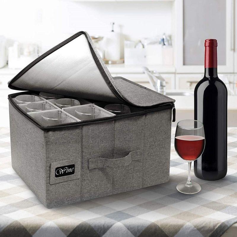 Sorbus Stemware Storage Case - with Hard Shell, Dividers and Handle - Stemware Storage Containers Holds 12