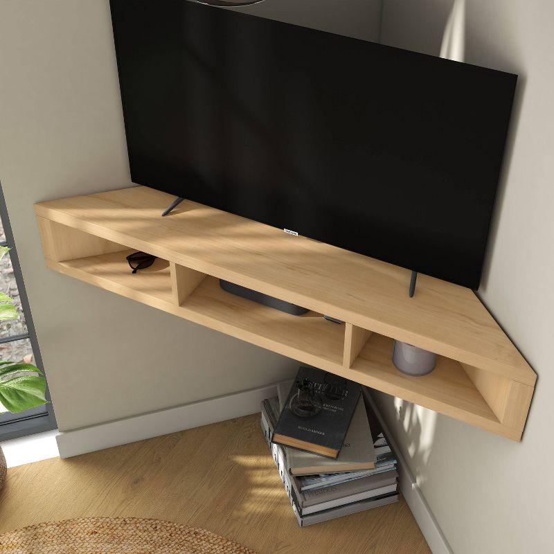 24/7 Shop At Home Tybo Open Shelves Corner Floating Console Fits TV Stand for TVs up to 50" Gingko Maple