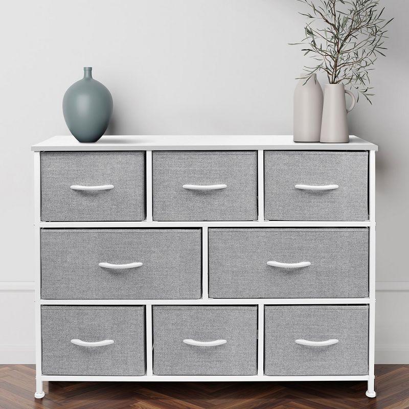 Sorbus Sorbus 8 Drawers Wide Dresser with Steel Frame, Wood Top, and Fabric Bins in White