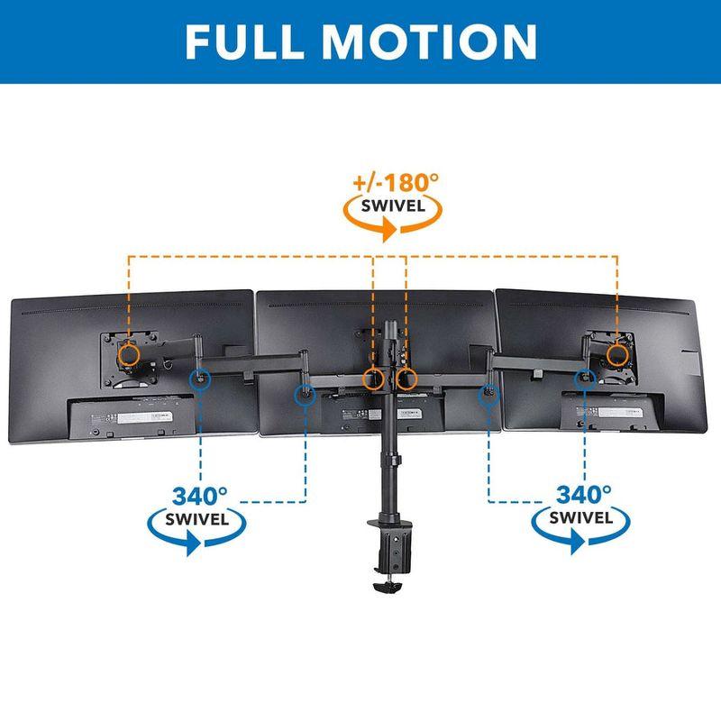 Mount-It! Full Motion Triple Monitor Mount 3 Screen Desk Stand for LCD Computer Monitors for 19 - 27 Inch Monitors, 54 Lbs. Weight Capacity, Black