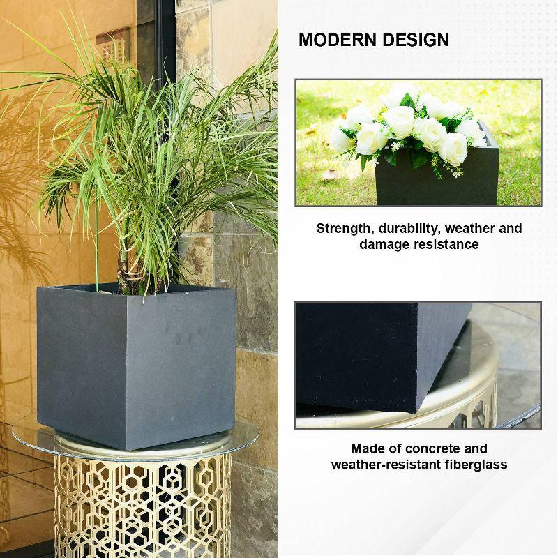 Rosemead Home & Garden, Inc. 12" Wide Kante Lightweight Modern Outdoor Concrete Square Decorative Planter Charcoal Black