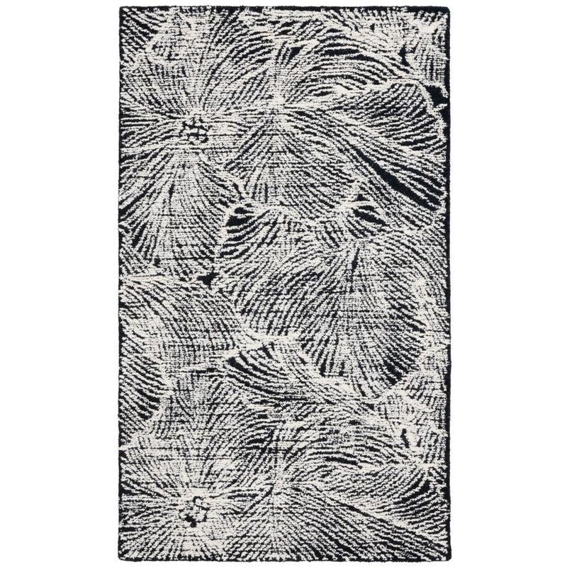 Black and Ivory Floral Wool Hand-Tufted Area Rug 3' x 5'