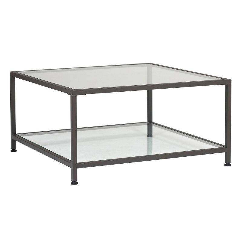 Camber 30" Square Pewter Coffee Table with Glass Shelves