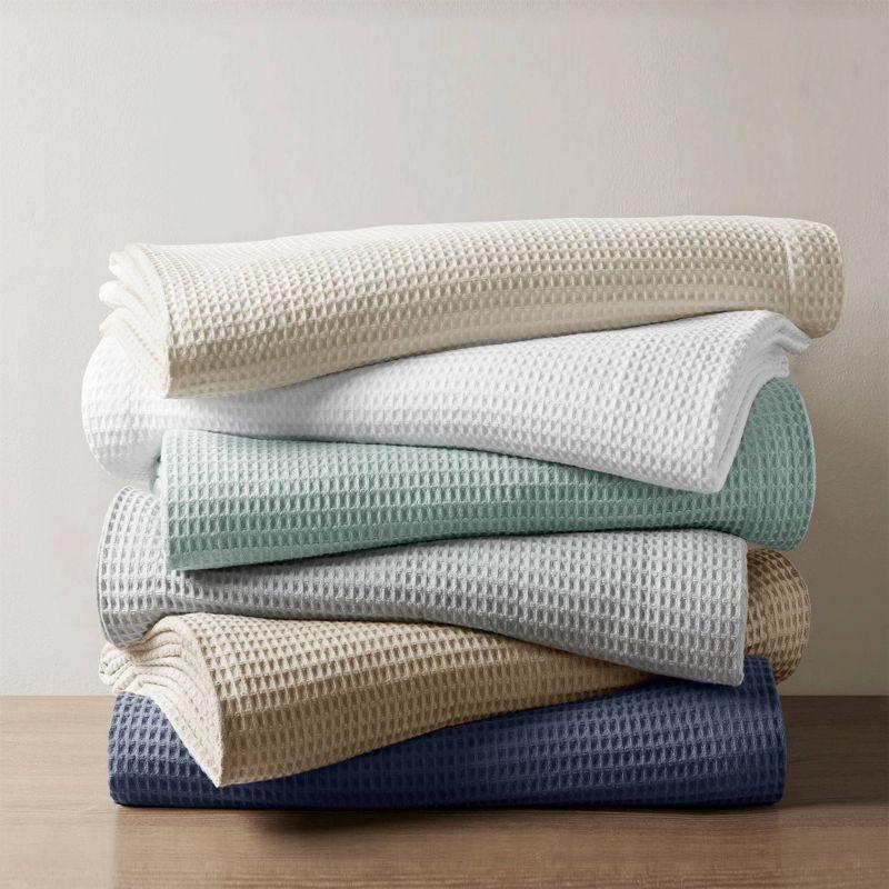 Aqua Twin-Size Ultra-Soft Cotton Waffle Weave Blanket