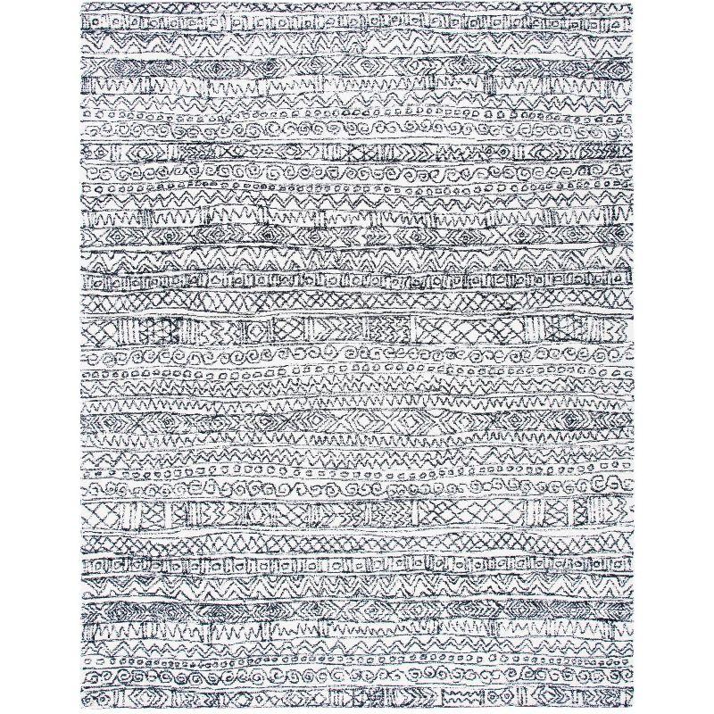 Ivory and Black Hand-Tufted Wool 9' x 12' Area Rug