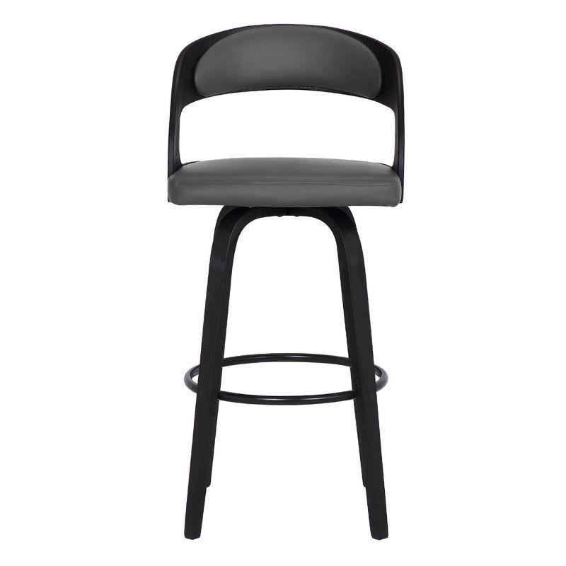 Gray Faux Leather and Black Wood Swivel Barstool