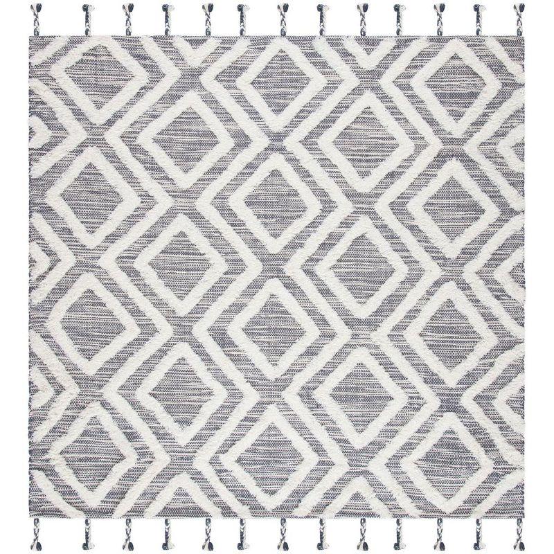 Handmade Grey/Ivory Wool Square Reversible Area Rug