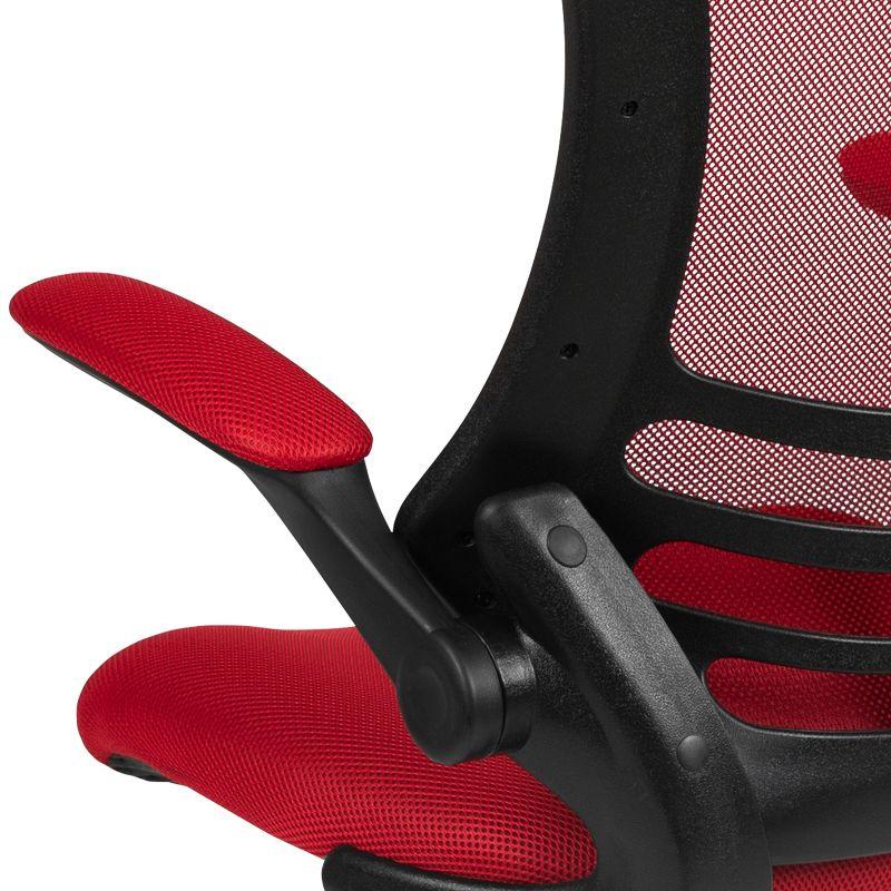 Emma and Oliver Mid-Back Red Mesh Ergonomic Drafting Chair with Foot Ring and Flip-Up Arms