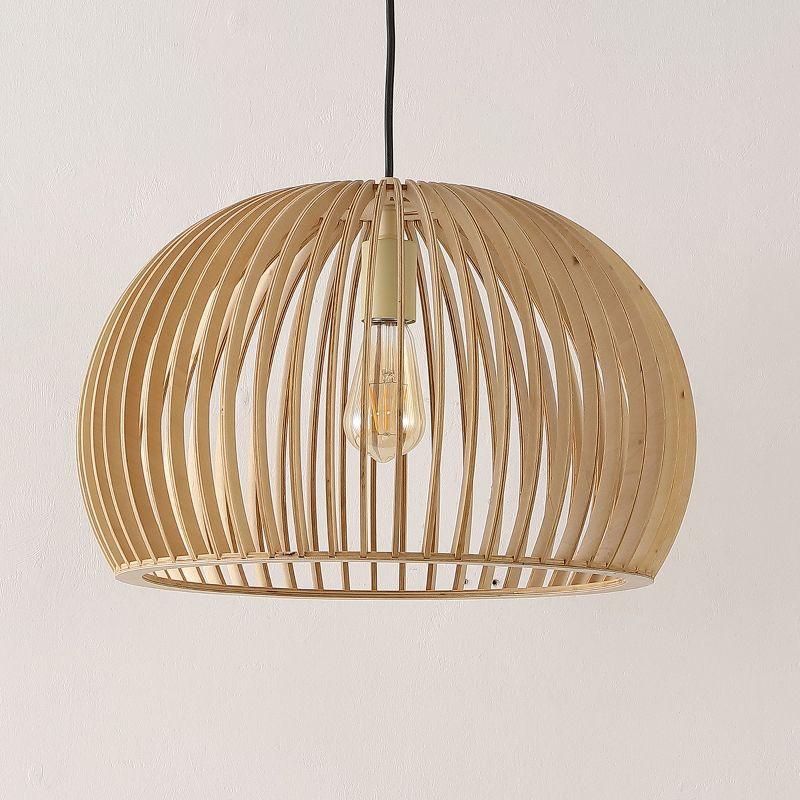 Mesa Natural Wood LED Pendant Light with Spherical Shade