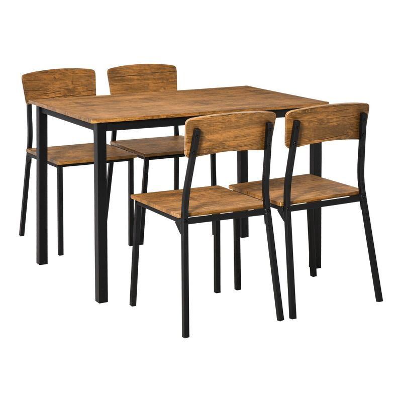 5 Piece Industrial Dining Table Set For 4, Recgular Kitchen Table And Chairs, Dining Room Set For Small Space