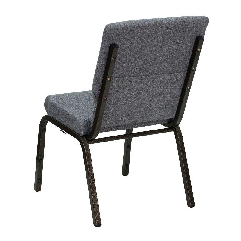 Emma and Oliver 18.5"W Stacking Church Chair in Gray Fabric - Gold Vein Frame