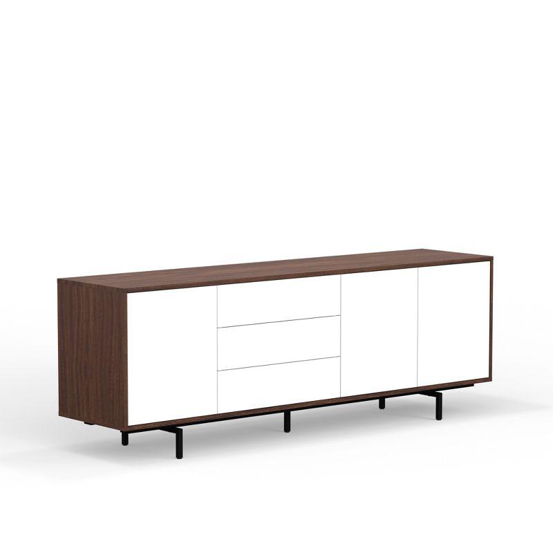 Glenwillow Home Atlas 78" x 28" Highboy Modern TV Stand Cabinet And Sideboard - Walnut Frame, White Door/Drawers, Black Base