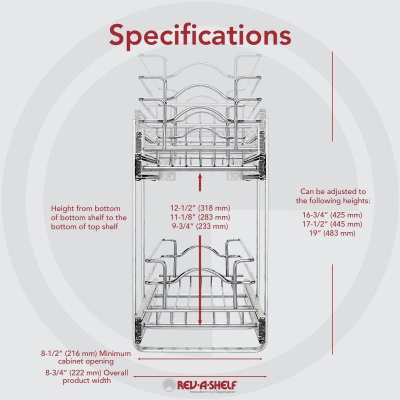 Rev-A-Shelf 5WB2 2-Tier Wire Basket Pull Out Shelf Storage for Kitchen Base Cabinet Organization, Chrome