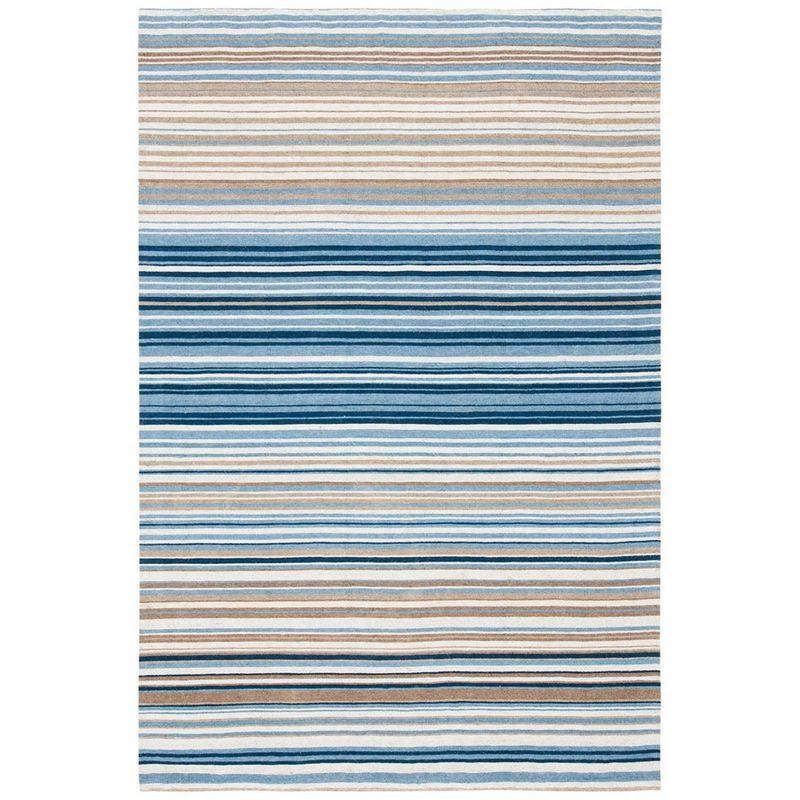 Marbella Blue and Beige Hand Loomed Wool Rug 4' x 6'