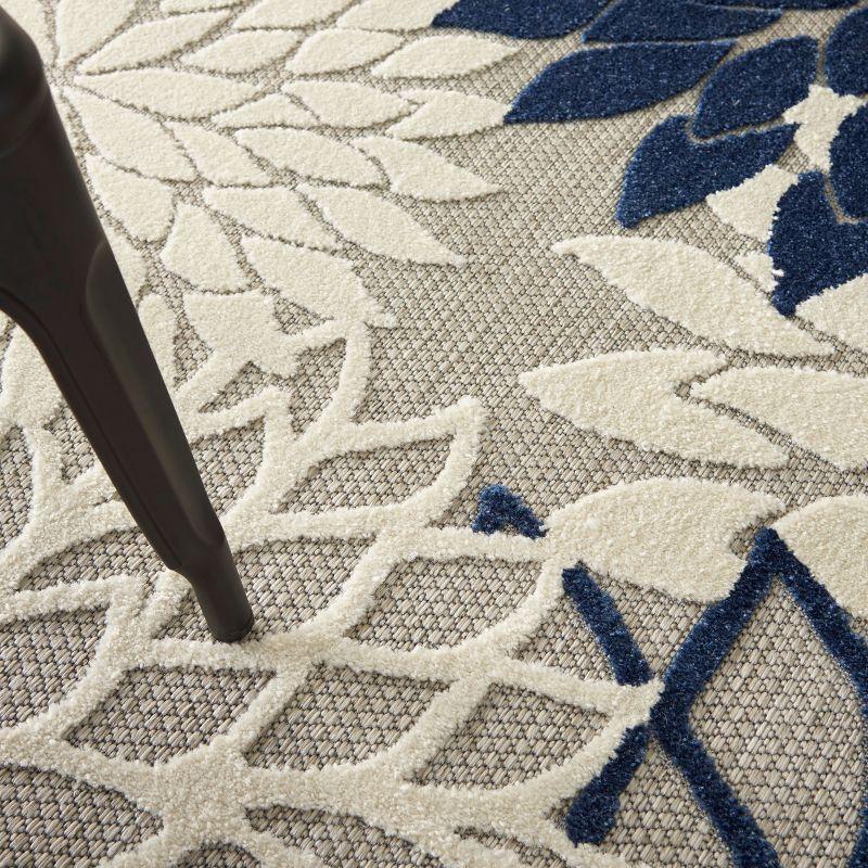 Nourison Aloha Floral Bloom Flatweave High-Low Indoor Outdoor Area Rug Ivory/Navy 6' x 9'