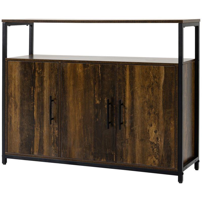 HOMCOM Industrial Kitchen Sideboard, Buffet Cabinet with Storage Open Compartment and Adjustable Shelves for Living Room, Hallway, Rustic Brown