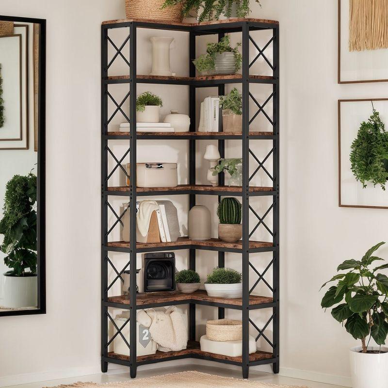 Lantine 7-Tier L-Shaped Bookshelf, Modern Corner Book Display Shelving Unit