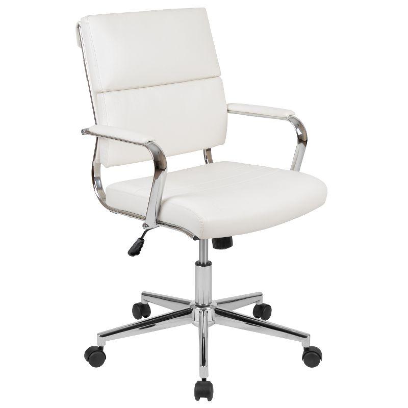 White Leather Mid-Back Ergonomic Executive Swivel Chair