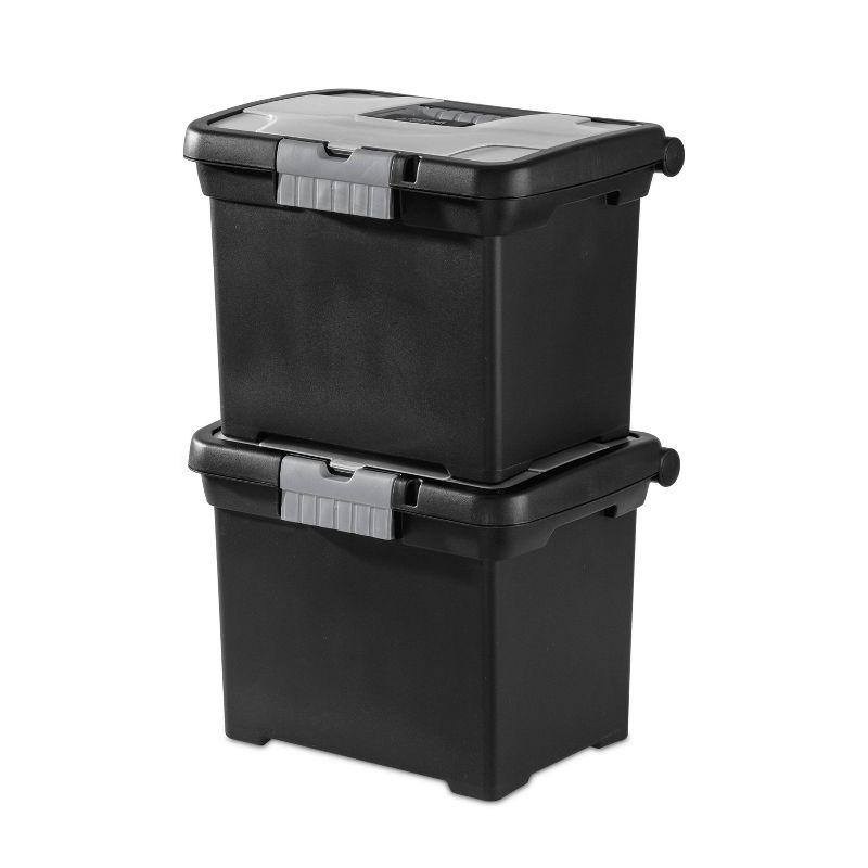 Sterilite Medium Letter File Box Black: Plastic File Organizer with Handle & Clear Cover, 8.5x11 Inch Storage Bin