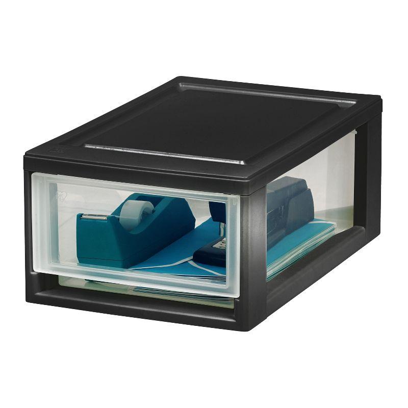 IRIS USA 4Pack 6qt Plastic Compact Stackable Storage Drawers, Black