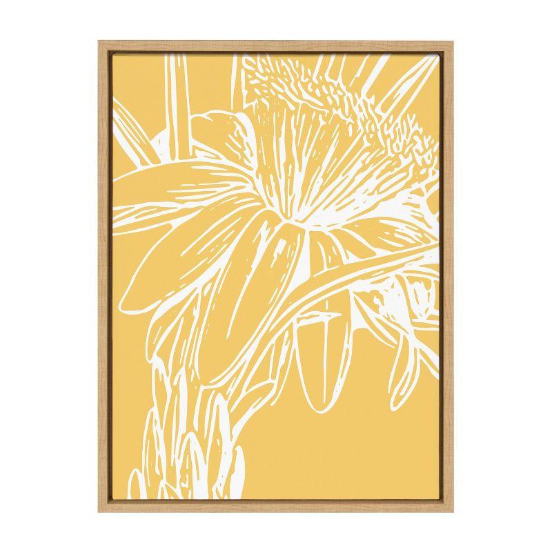 Yellow Flower Canvas Wall Art with Natural Frame, 18" x 24"