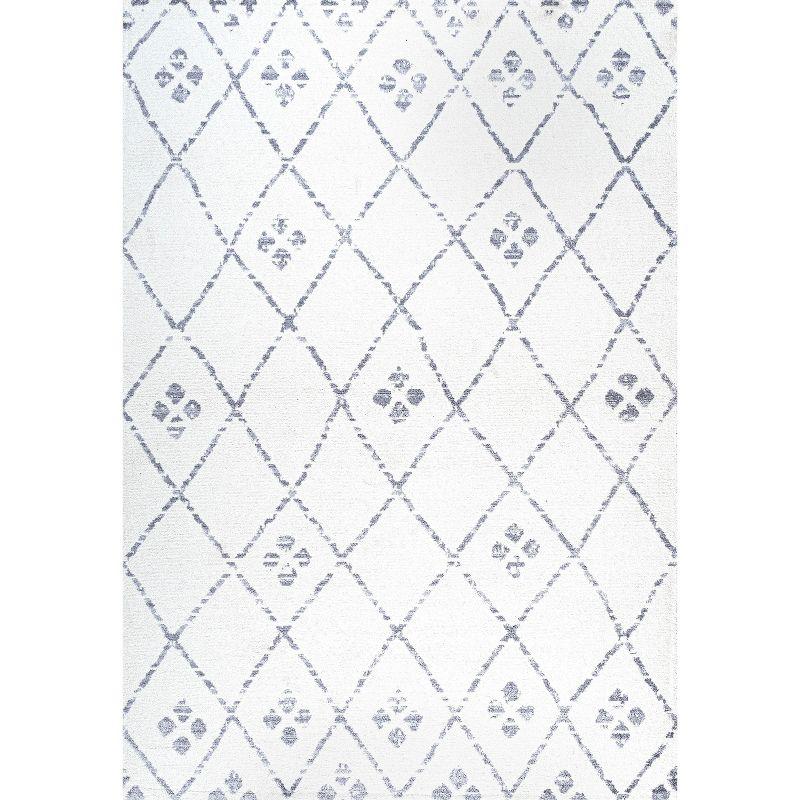 Ivory Geometric Diamond Synthetic Area Rug - Easy Care 3x5