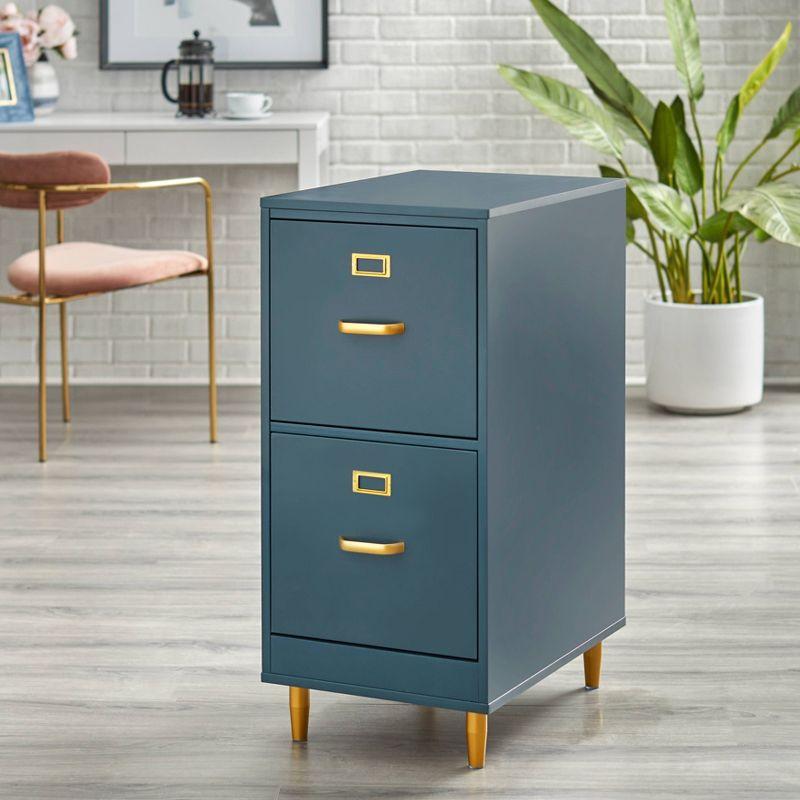 Buylateral 2 Drawer Dixie Filing Cabinet Midnight Blue: Gold-Tone Handles, MDF, Home Office Storage