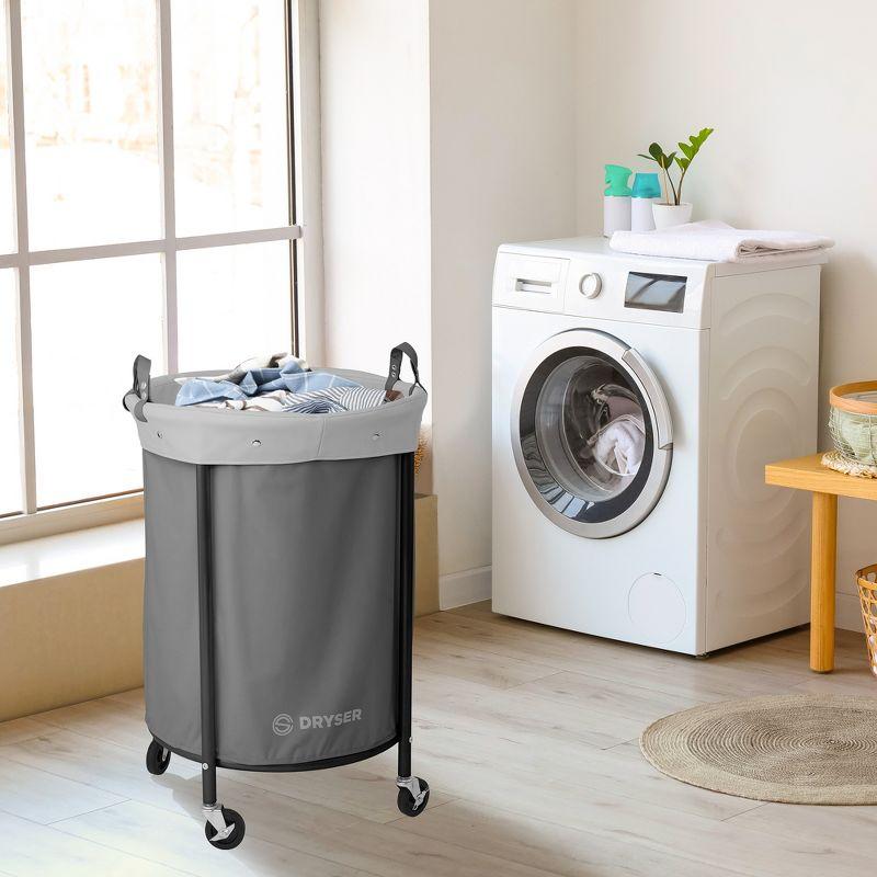 Dryser Round Commercial Heavy-Duty Rolling Laundry Hamper, Steel Frame Cart on Wheels with Removable Canvas Bin for Hotel or Home