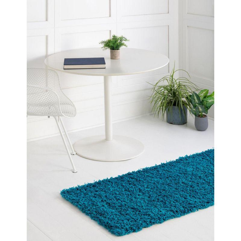 Turquoise Blue Synthetic Shag Runner Rug for Kids