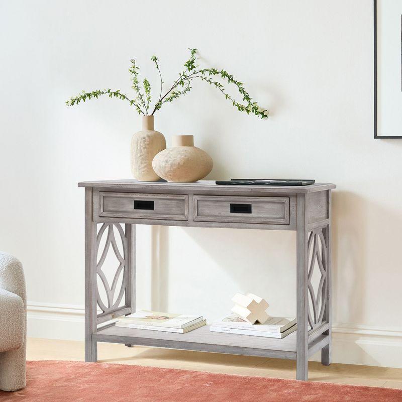 LuxenHome Gray Wood 2-Drawer 1-Shelf Console and Entryway Table