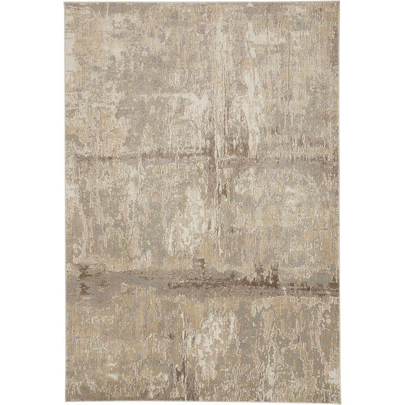 Gray and Ivory Abstract Hand-Knotted Round Rug