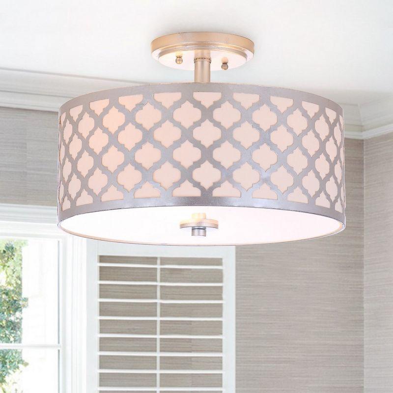 Silver Glass Drum Shade Semi Flush Mount Light