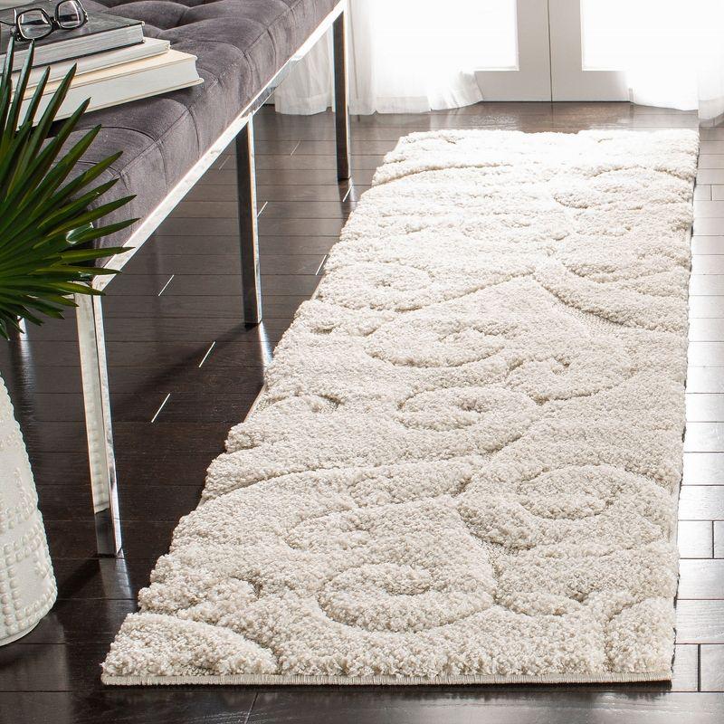 Creme Floral Shag 27" Easy Care Synthetic Area Rug