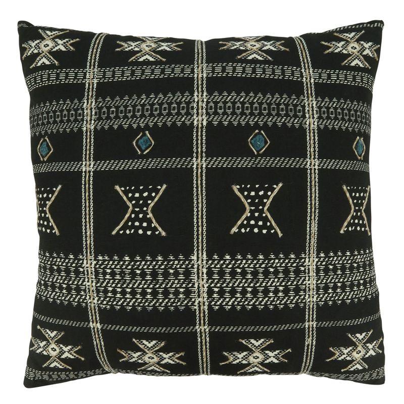 Saro Lifestyle Embroidered Mudcloth Design Throw Pillow with Down Filling, 20", Black