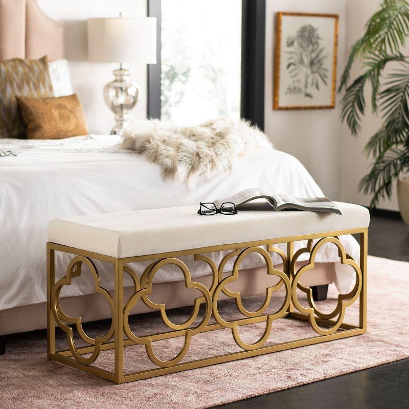 Elegant Gold and White Quatrefoil Storage Bench