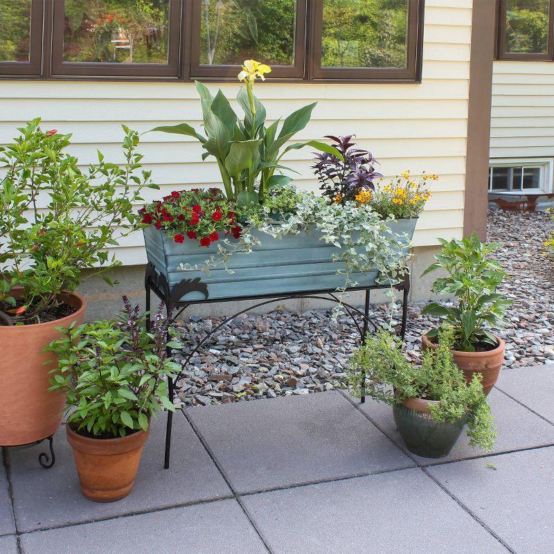 Nantucket Blue Galvanized Steel Flower Planter Box with Iron Stand