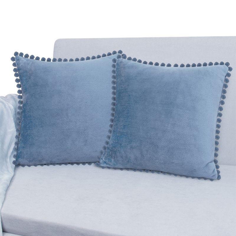 PAVILIA Set of 2 Pom Pom Throw Pillow Covers, Decorative Pompom Fringe Square Cushion Cases for Couch Sofa Bed