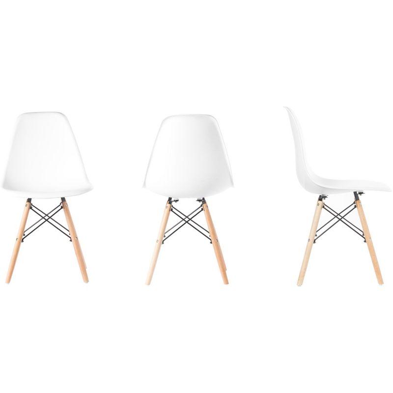 Fabulaxe Mid-Century Modern Style Plastic DSW Shell Dining Chair with Solid Beech Wooden Dowel Eiffel Legs, Set of 4 White