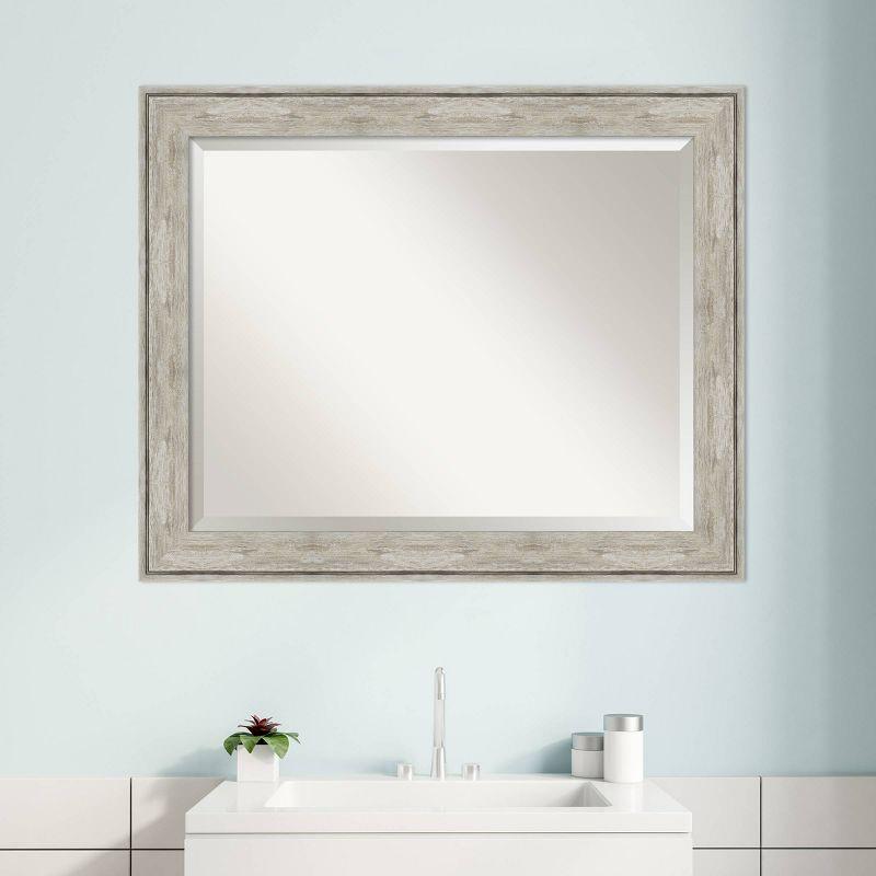 33" x 27" Crackled Framed Bathroom Vanity Wall Mirror Metallic - Amanti Art: Modern Rectangle, Beveled, No Assembly Required