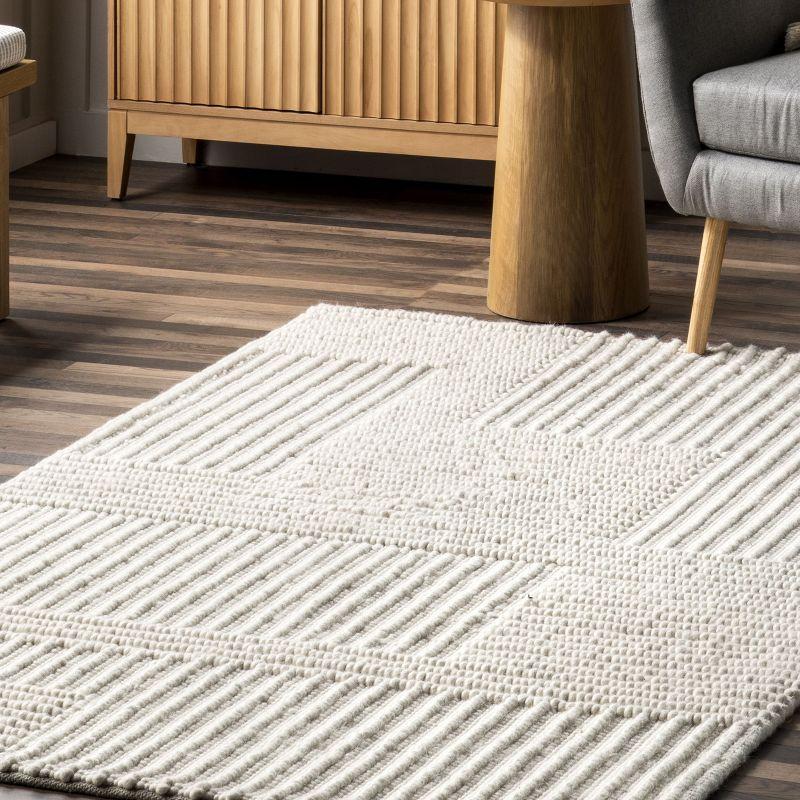 Nuloom Dorene Abstract 4x6 Wool Indoor Area Rug for Living Room Bedroom Dining Room Kitchen, Ivory