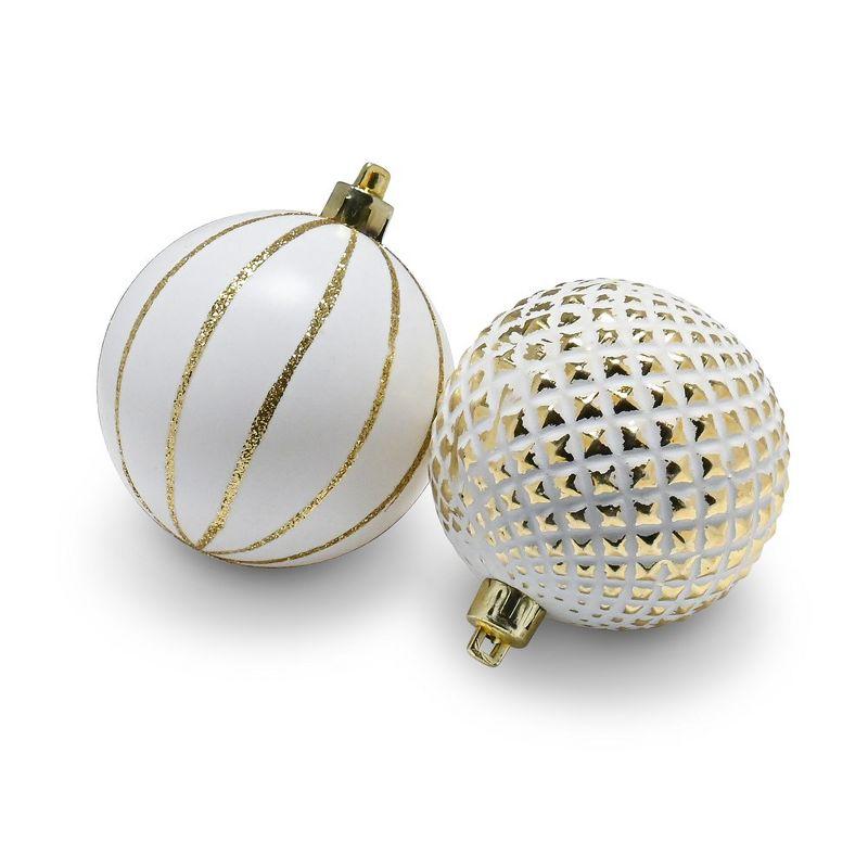 Gold and White Shatterproof Plastic Christmas Ball Ornaments Set