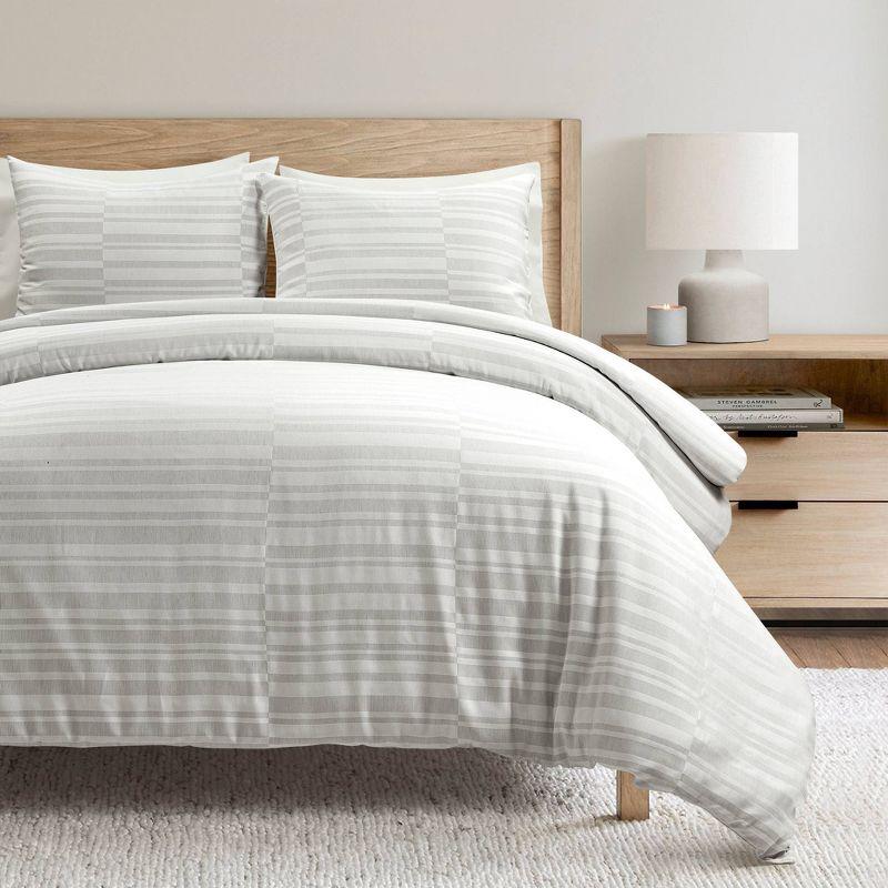 Sawyer Modern Gray and White Striped Full/Queen Duvet Cover Set