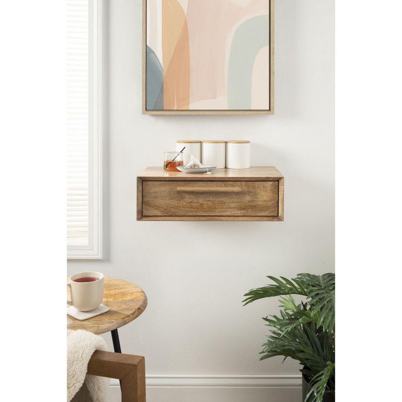 Natural Mango Wood Floating Cube Wall Shelf with Concealed Cubby