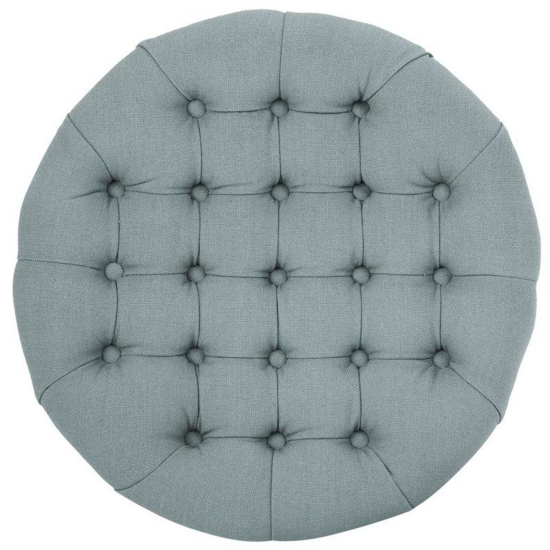 Sky Blue Tufted Round Linen Storage Ottoman