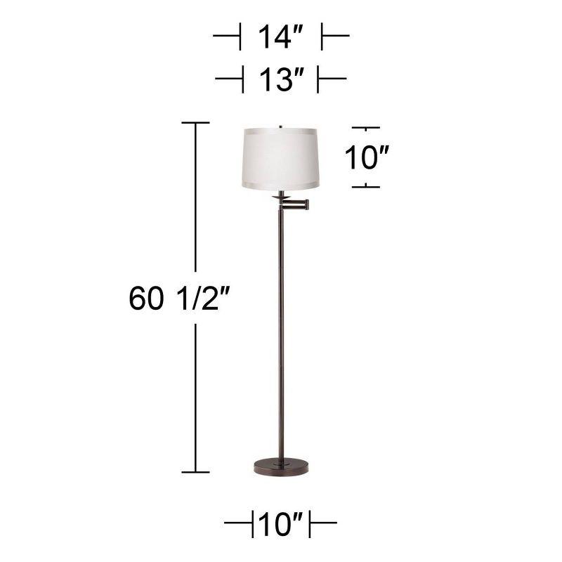 360 Lighting Modern Swing Arm Floor Lamp 60.5" Tall Bronze Off White Self Trim Fabric Drum Shade for Living Room Reading Bedroom Office